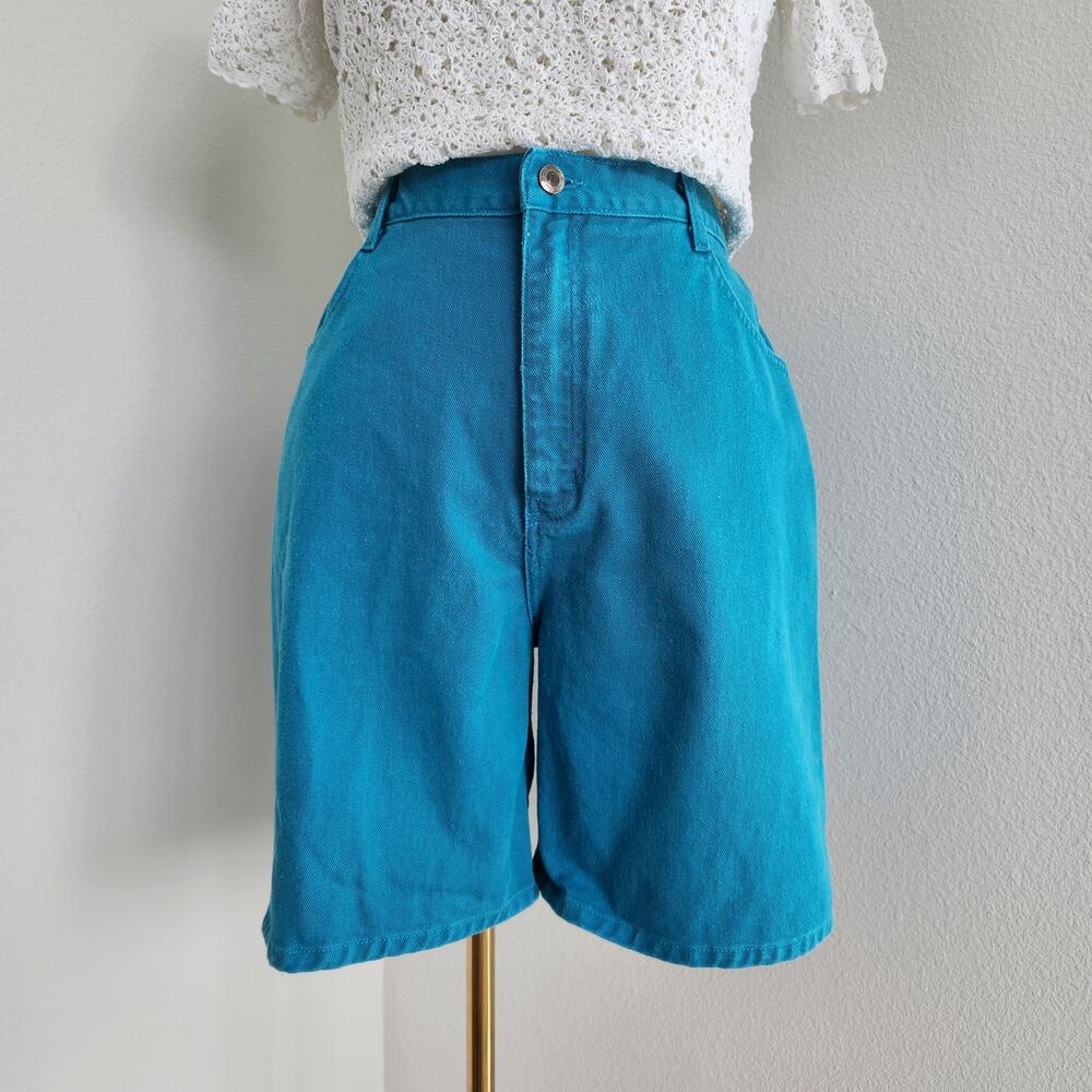 Vintage St Johns Bay Blue Teal High Waisted Long Mom Shorts 12